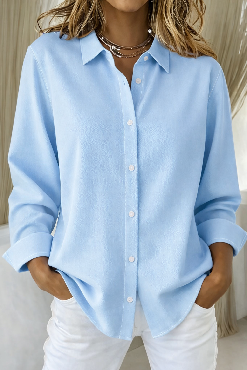 Sienna | Lapel Collar Long Sleeve Oversized Button Down Casual Blouse