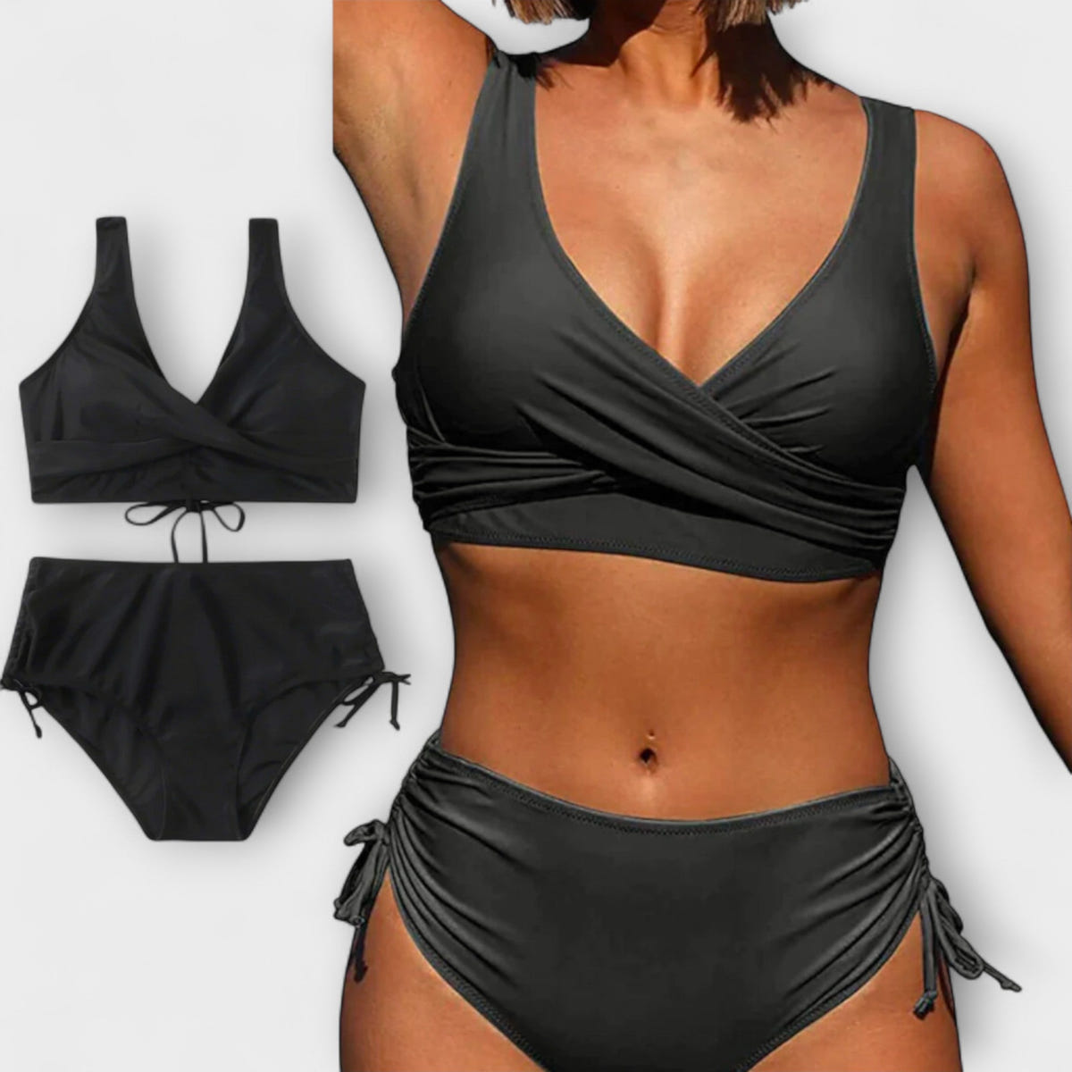 Arden | High Waisted Bikini Set Wrap Cross Front Ruched