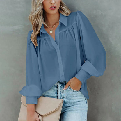 Monroe | Balloon Sleeve Gathered Yoke Lapel Collar Elegant Blouse
