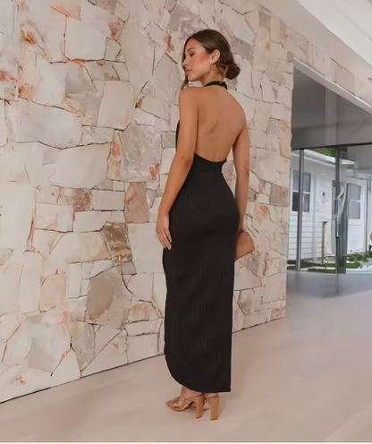Aria | Halterneck Wrap Style Flowing Maxi Wedding Guest Dress
