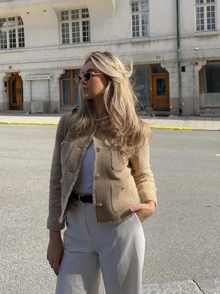 Vivienne | Women's Tweed Cropped Button-Front Jacket