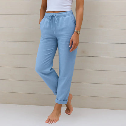 Ellaine | Elastic Drawstring Waist Tapered Leg Casual Pants