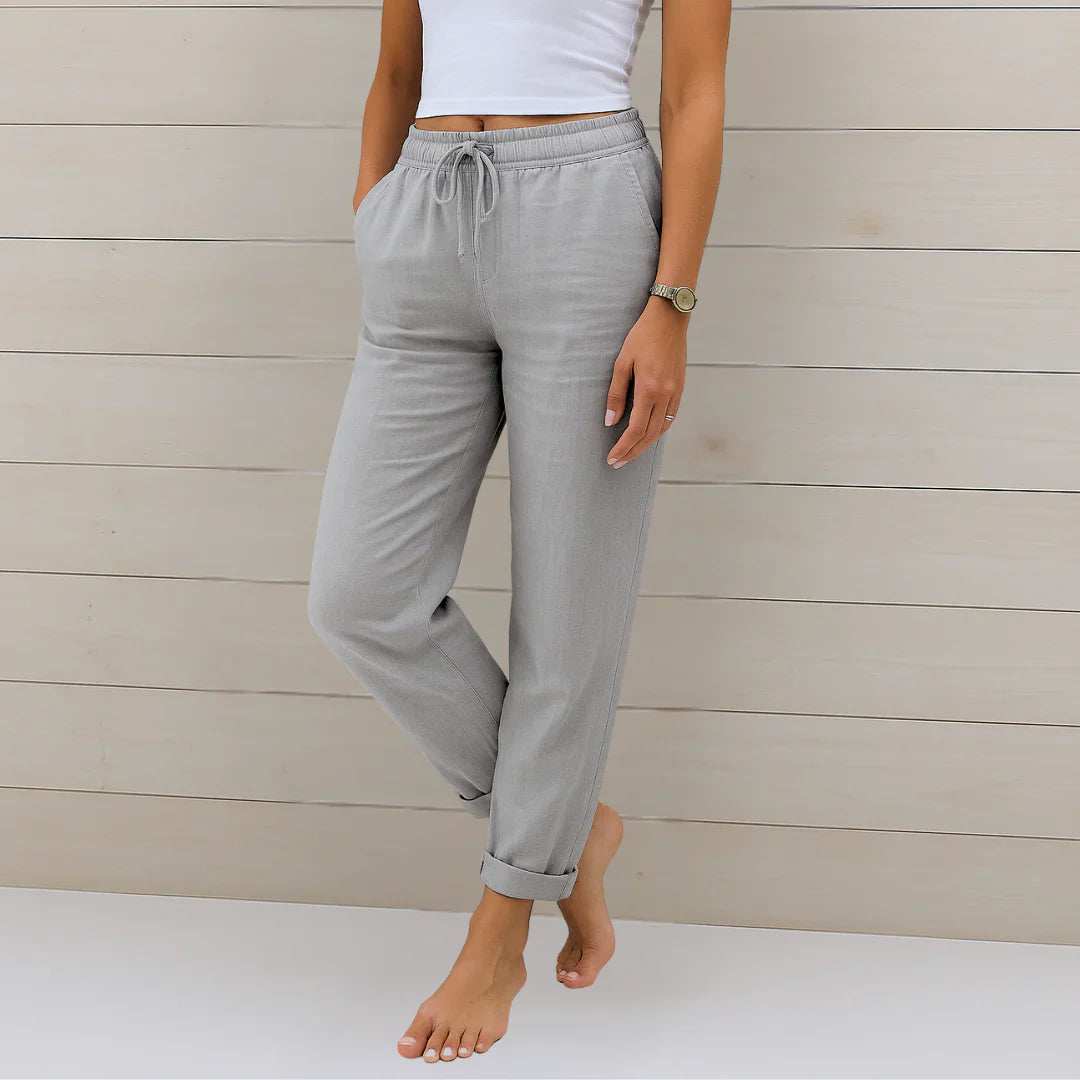 Ellaine | Elastic Drawstring Waist Tapered Leg Casual Pants