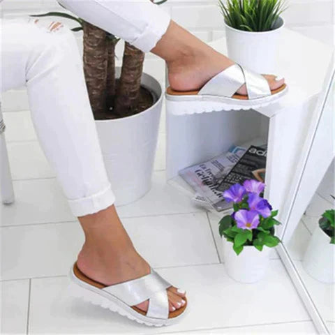 Chloe | Cross Strap Slip On Platform Orthopedic Sandal