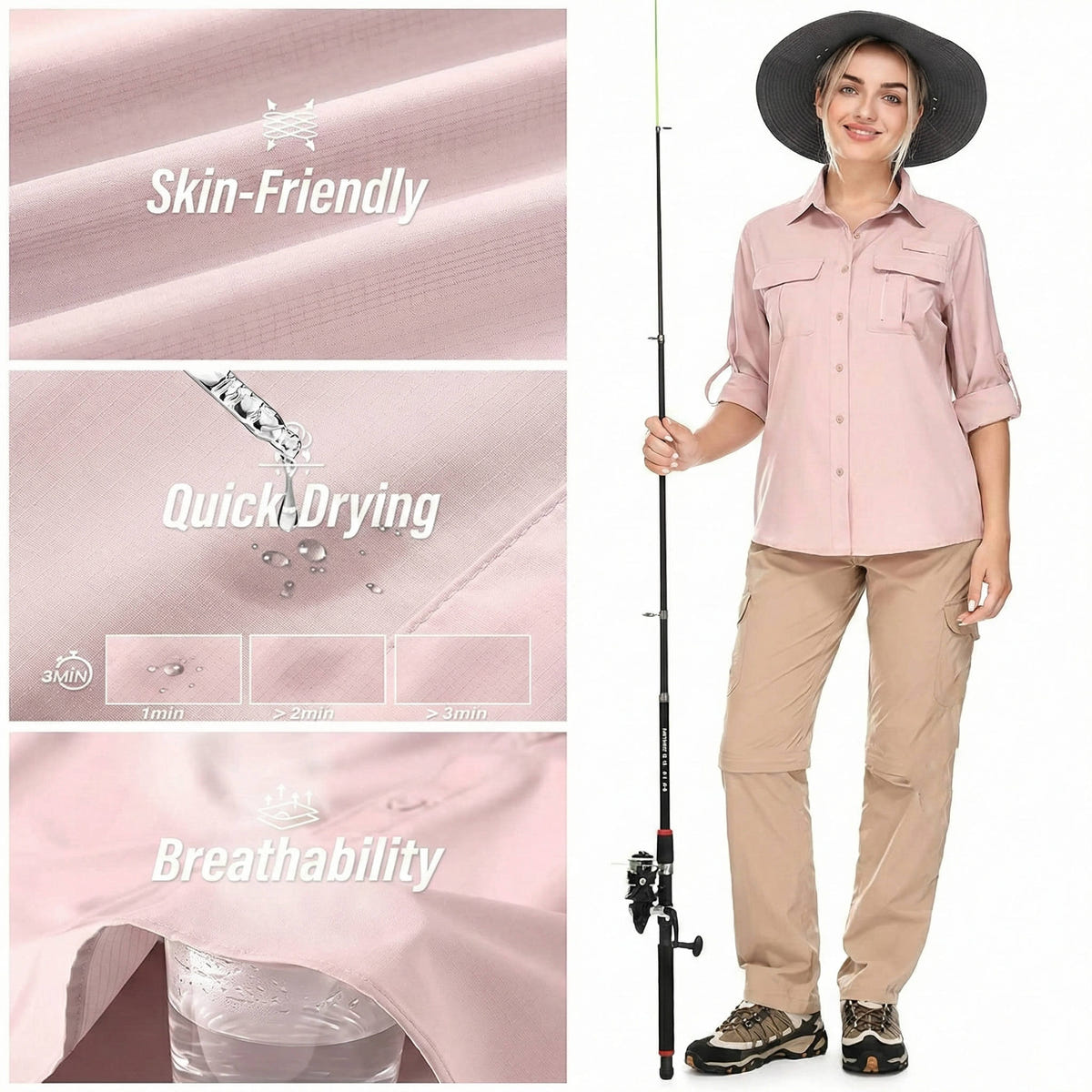 Trek | Women's Long Sleeve Roll-Up Button Down Safari Hiking Shirt