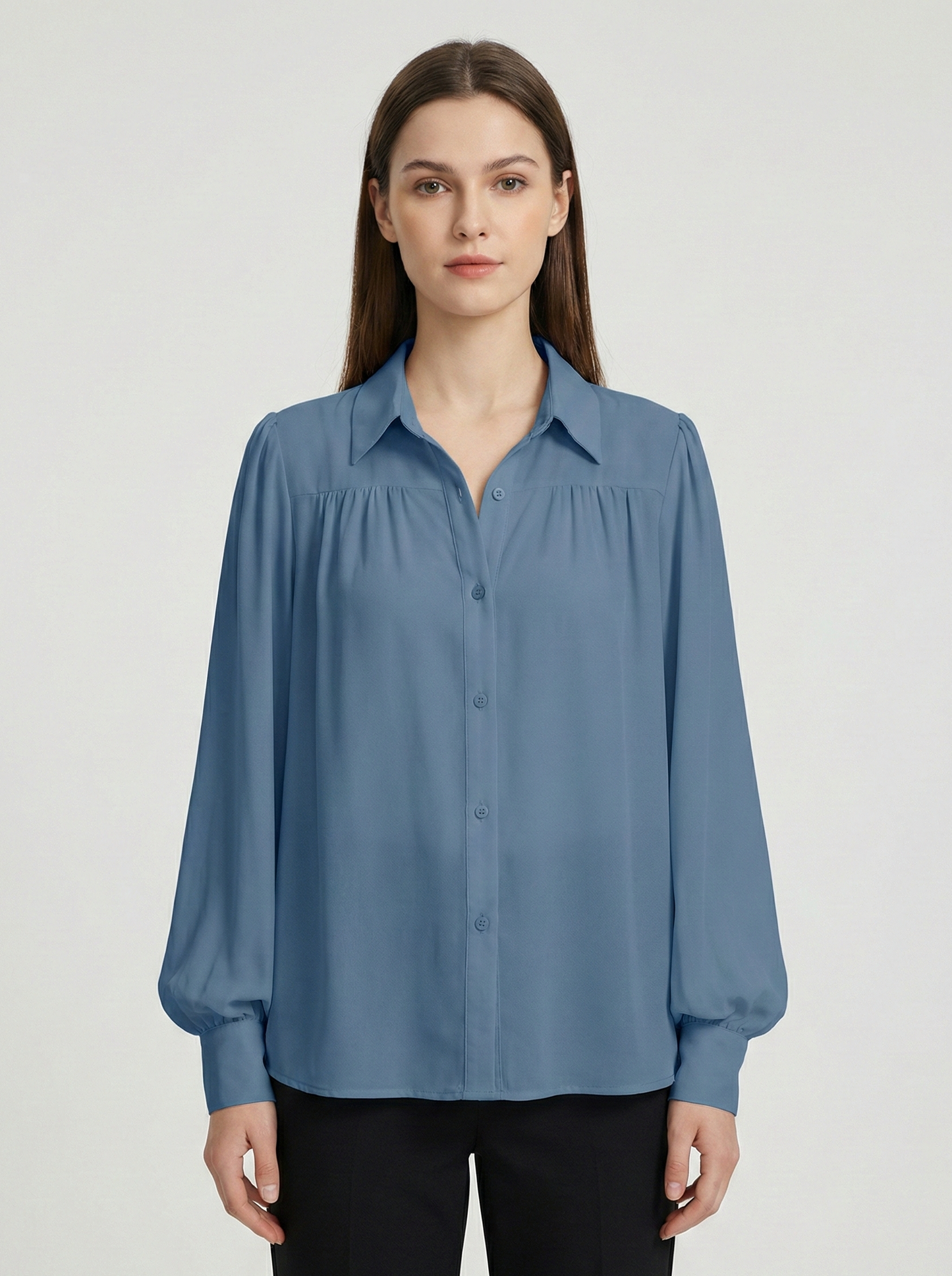 Monroe | Balloon Sleeve Gathered Yoke Lapel Collar Elegant Blouse
