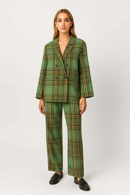 Rosalind | Women's Checked Double-Breasted Two-Piece Blazer Trouser Suit