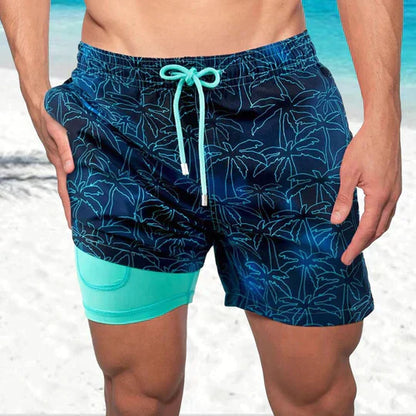 Kai | Men's Swim Shorts Quick Dry Tropical Print Compression Liner