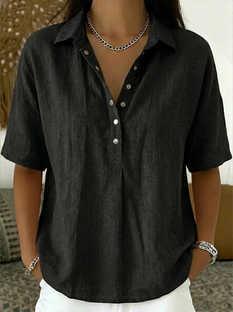 Waverly | Women's Relaxed Short Sleeve Collared Button Down Blouse