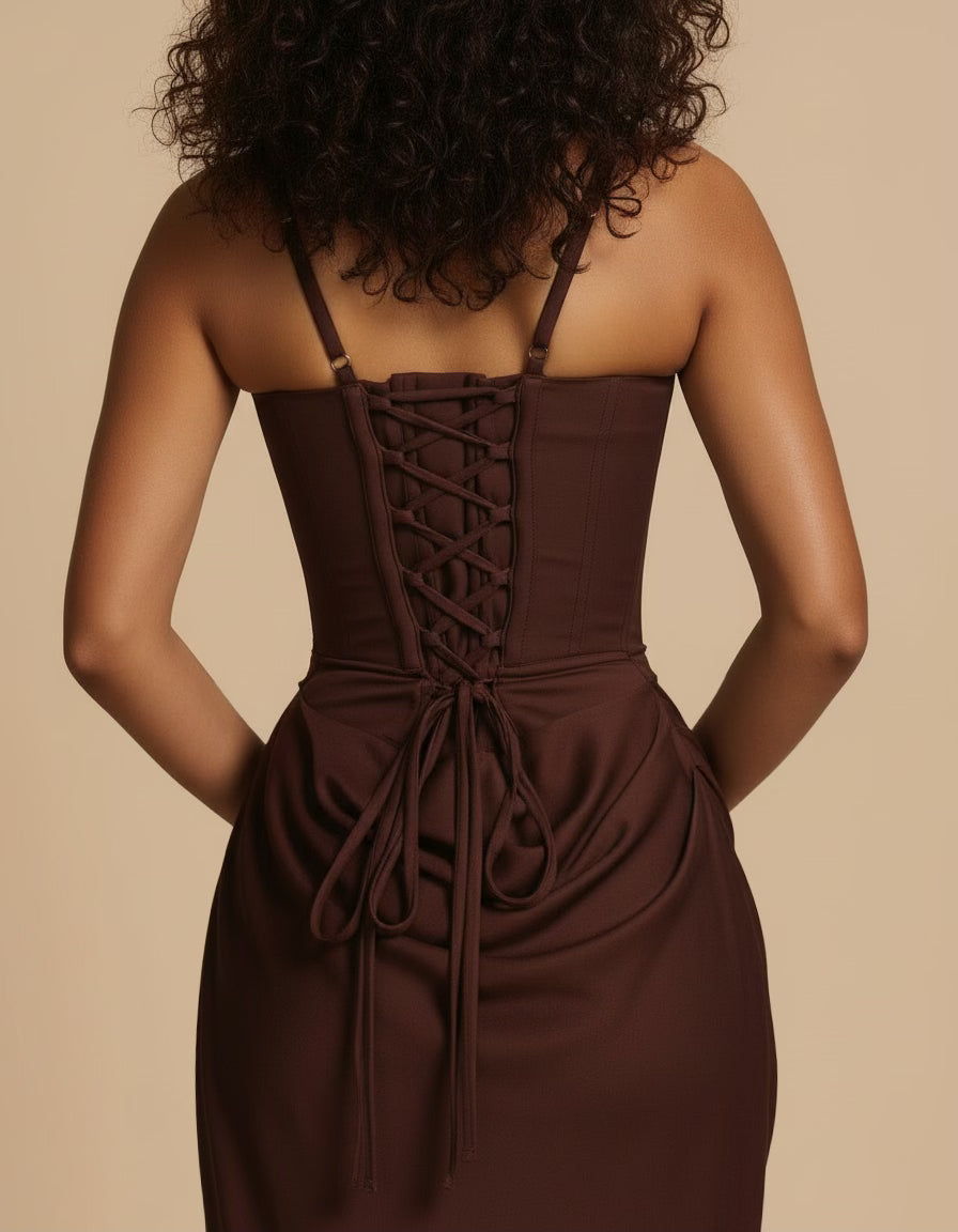 Amara | Women's Corset Bodice Draped Maxi Dress