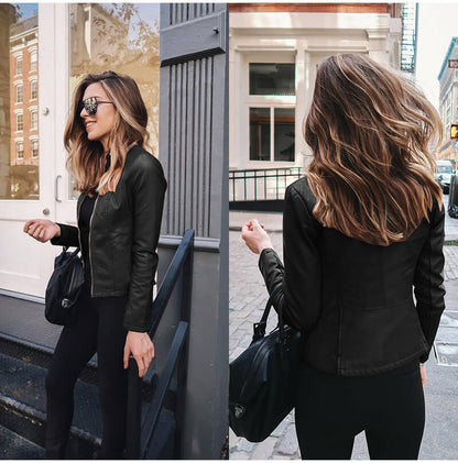 Larkin | Women's Leather Look Biker Zip Jacket