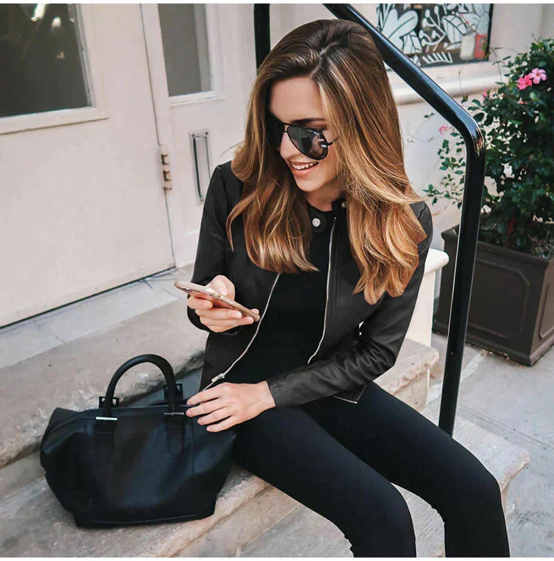 Larkin | Women's Leather Look Biker Zip Jacket