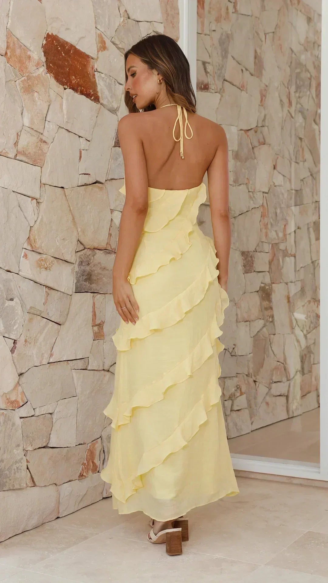 Mimi | Halter Neck Tiered Ruffle Flowing Maxi Summer Wedding Guest Dress