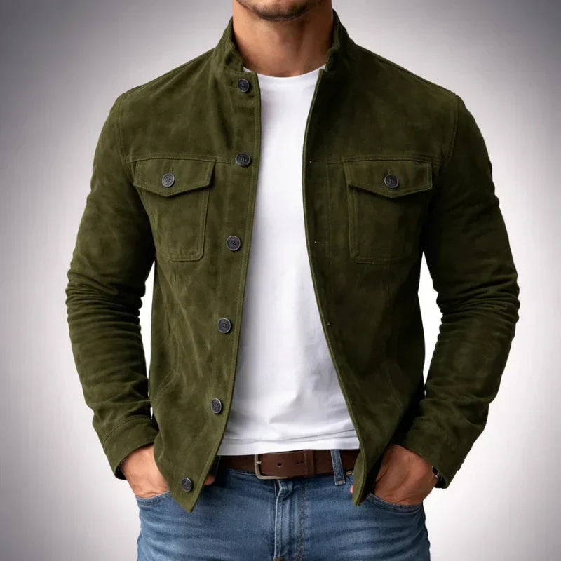 Alden | Men's Suede Button-Up Stand Collar Jacket