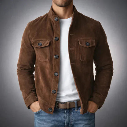 Alden | Men's Suede Button-Up Stand Collar Jacket