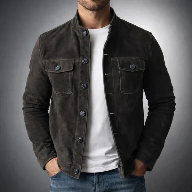 Alden | Men's Suede Button-Up Stand Collar Jacket