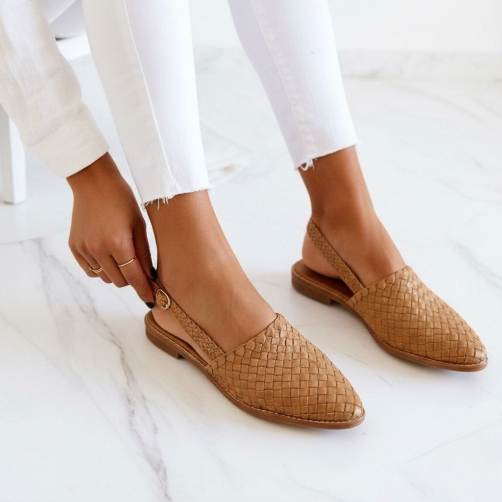Tavira | Woven Pattern Pointed Toe Slingback Flat Sandal