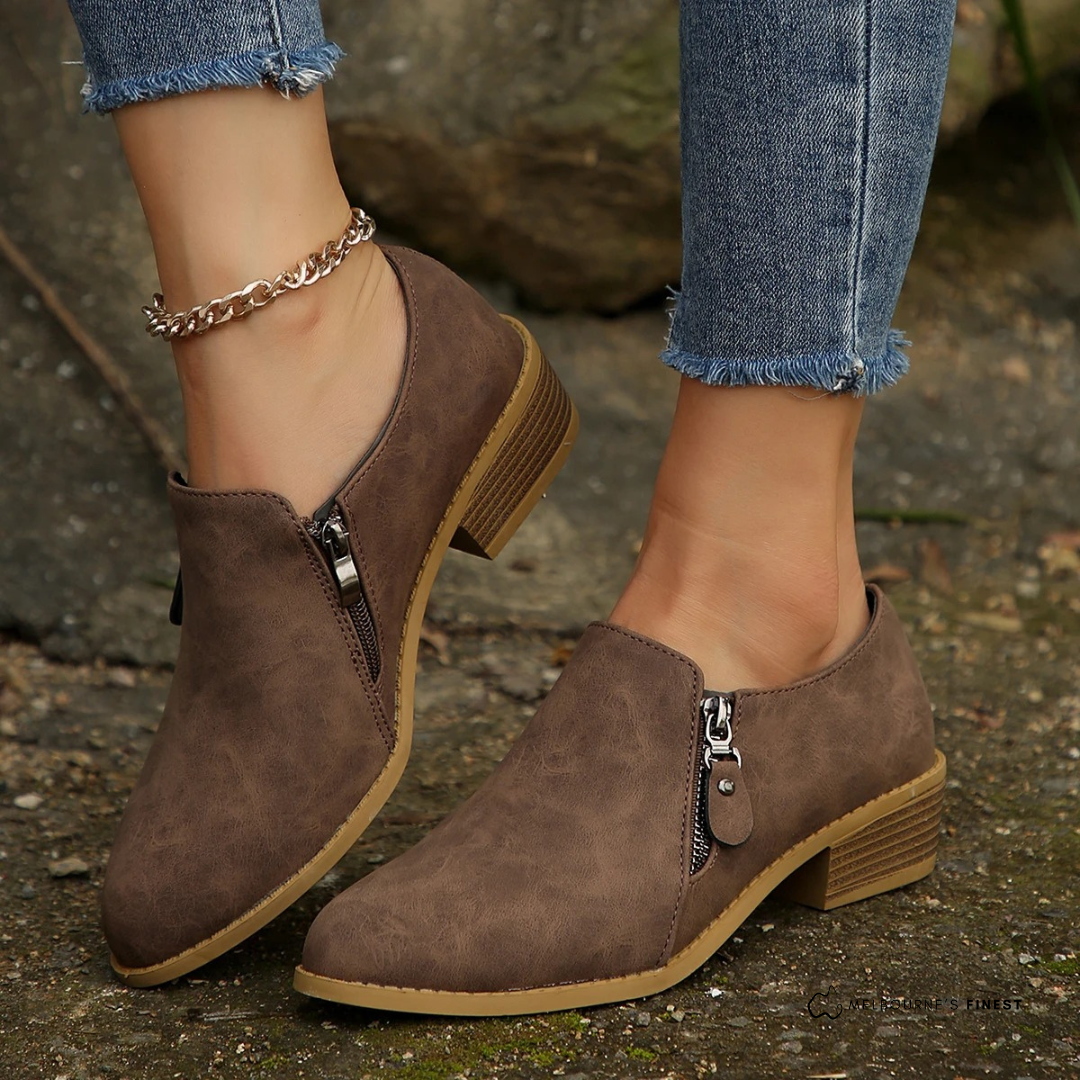 Wendell | Women's Zip-Up Faux Suede Block Heel Ankle Shoe