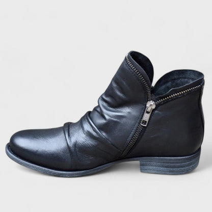 Isolde | Women's Ruched Zip Leather Ankle Boot