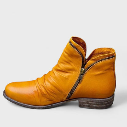 Isolde | Women's Ruched Zip Leather Ankle Boot