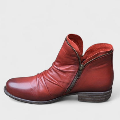 Isolde | Women's Ruched Zip Leather Ankle Boot