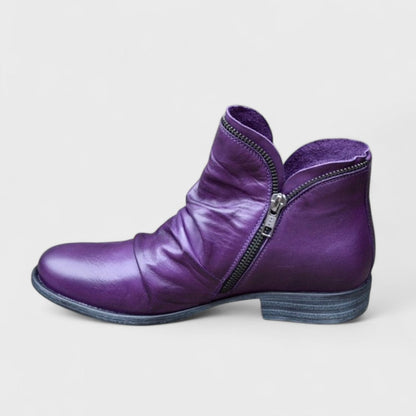 Isolde | Women's Ruched Zip Leather Ankle Boot