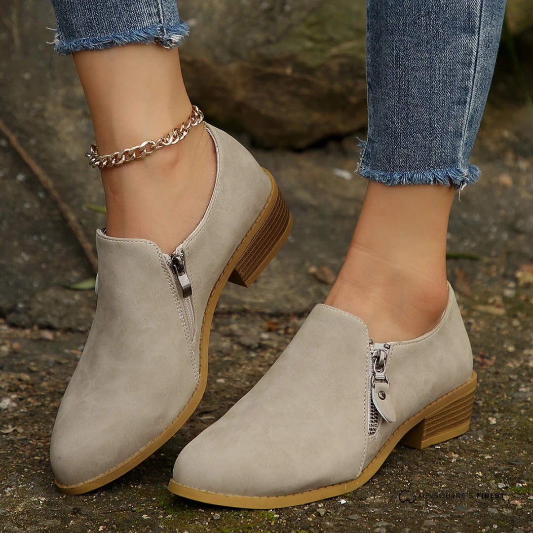 Wendell | Women's Zip-Up Faux Suede Block Heel Ankle Shoe