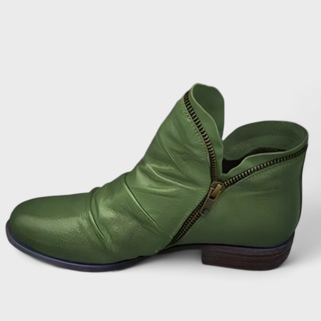 Isolde | Women's Ruched Zip Leather Ankle Boot