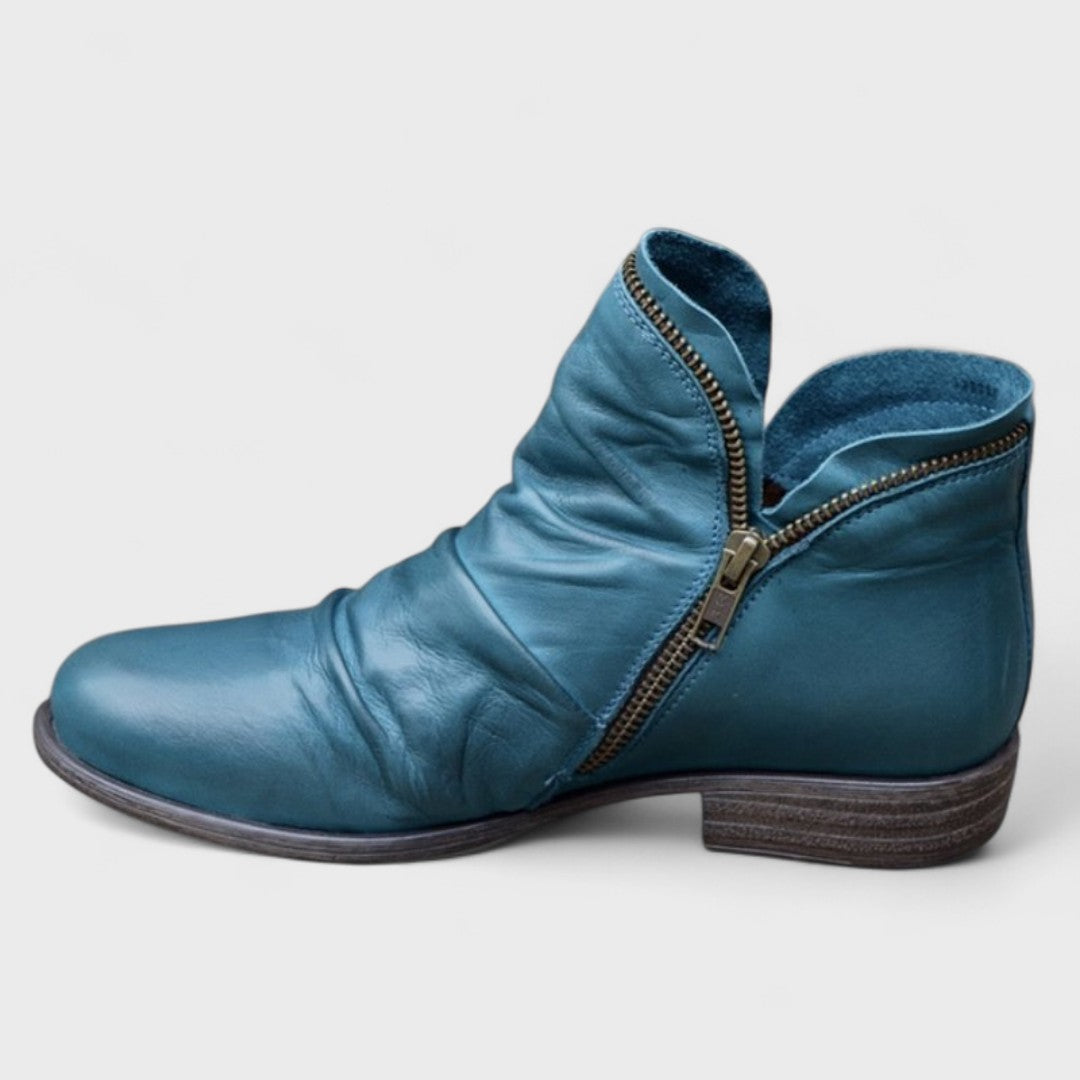 Isolde | Women's Ruched Zip Leather Ankle Boot