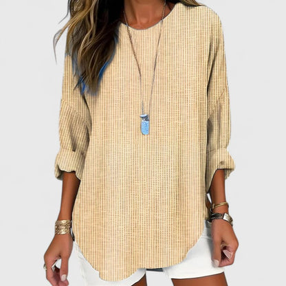 Cressida | Long Sleeve Striped Round Neck Relaxed Casual Linen Blouse