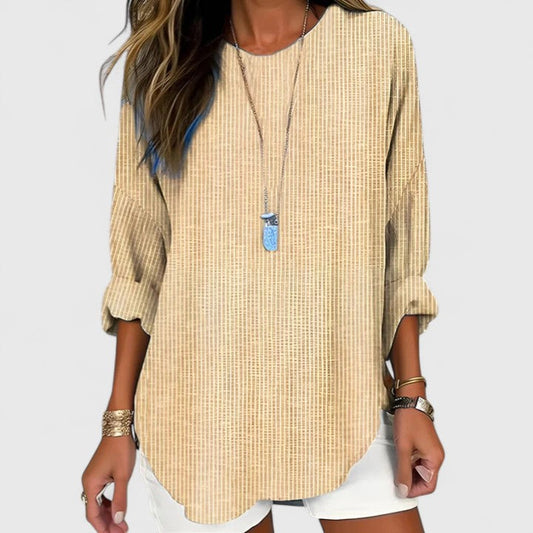 Cressida | Long Sleeve Striped Round Neck Relaxed Casual Linen Blouse