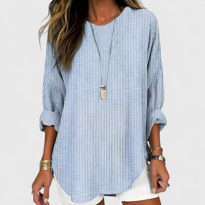 Cressida | Long Sleeve Striped Round Neck Relaxed Casual Linen Blouse