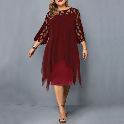 Madeline | Women's Plus Size Midi Dress Lace Mesh Overlay Elegant