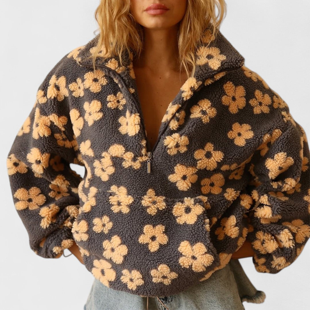 Marlowe | Women's Floral Sherpa Half Zip Fleece Pullover