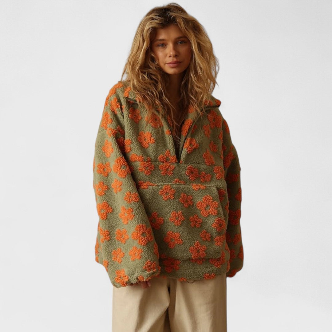 Marlowe | Women's Floral Sherpa Half Zip Fleece Pullover