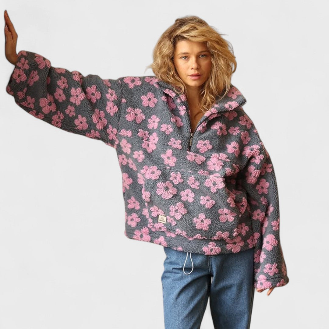 Marlowe | Women's Floral Sherpa Half Zip Fleece Pullover