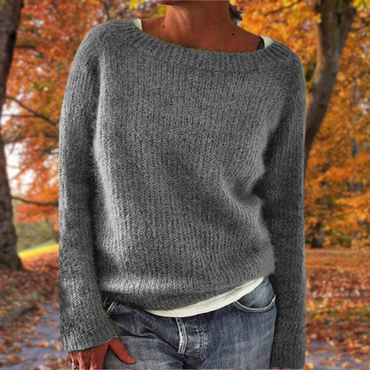 Rosanne | Women's Knit Boat Neck Long Sleeve Sweater