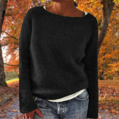 Rosanne | Women's Knit Boat Neck Long Sleeve Sweater