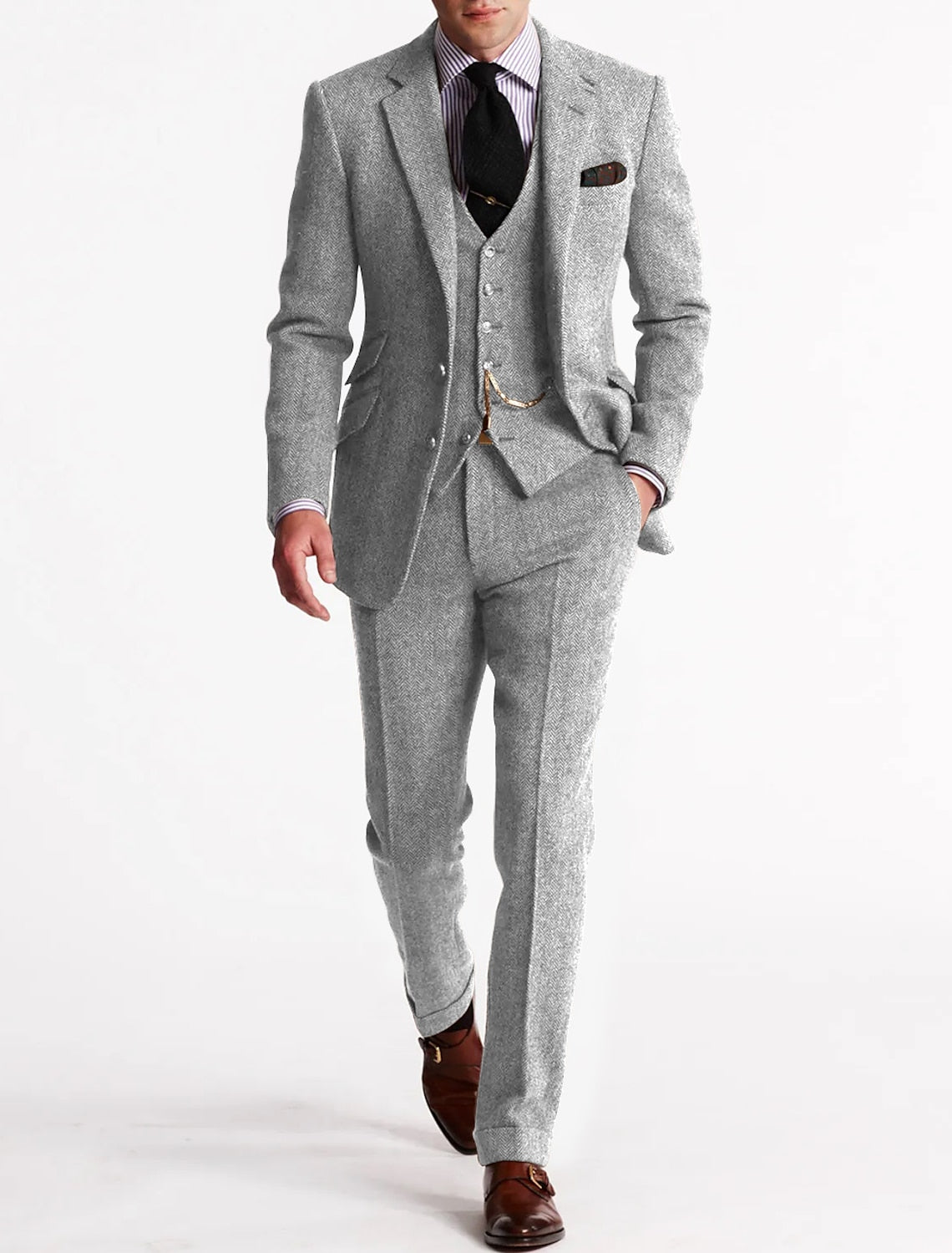 Percival | Men's Tweed Herringbone Three Piece Suit