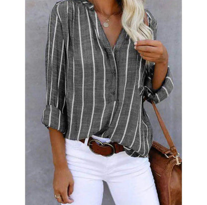 Harper | Striped V Neck Long Sleeve Relaxed Casual Blouse