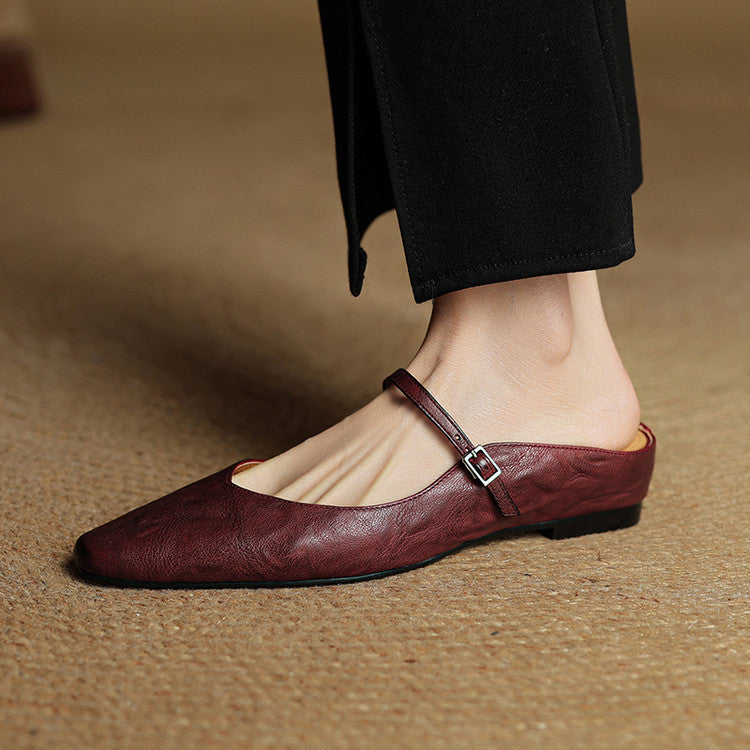 Faye | Women's Pointed Toe Ankle Strap Buckle Flat Mule