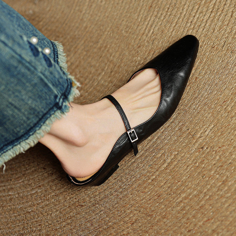 Faye | Women's Pointed Toe Ankle Strap Buckle Flat Mule