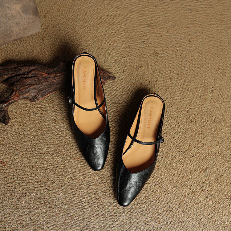 Faye | Women's Pointed Toe Ankle Strap Buckle Flat Mule