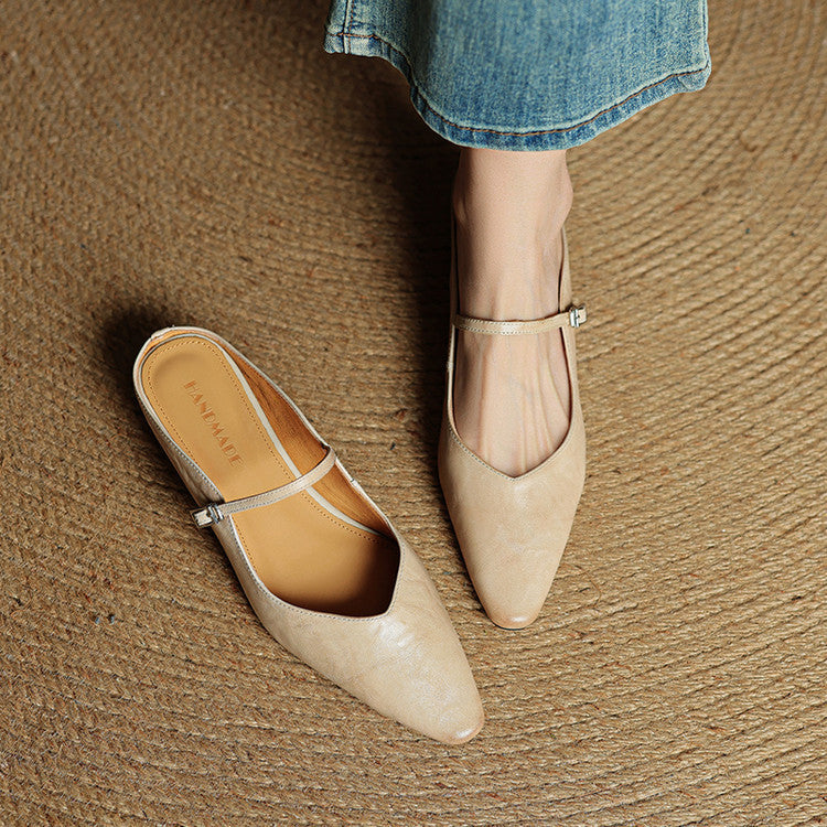 Faye | Women's Pointed Toe Ankle Strap Buckle Flat Mule