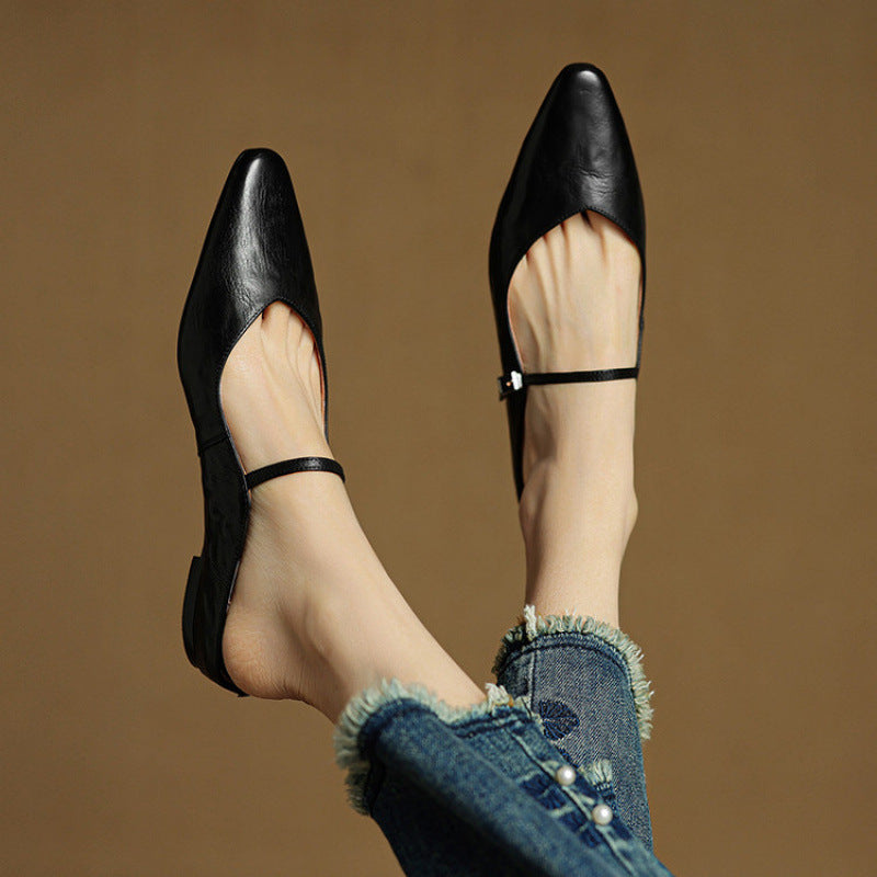 Faye | Women's Pointed Toe Ankle Strap Buckle Flat Mule