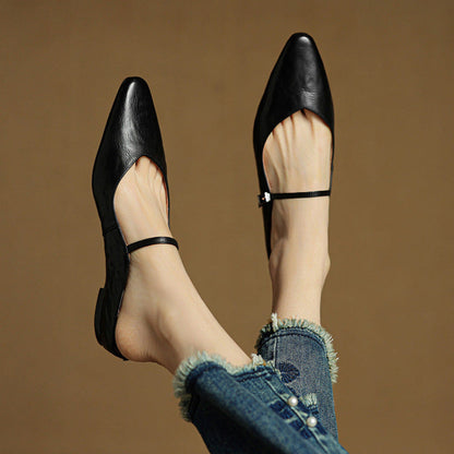 Faye | Women's Pointed Toe Ankle Strap Buckle Flat Mule