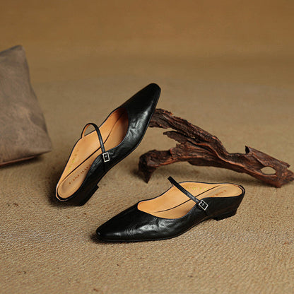 Faye | Women's Pointed Toe Ankle Strap Buckle Flat Mule