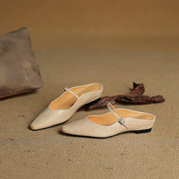 Faye | Women's Pointed Toe Ankle Strap Buckle Flat Mule