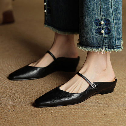 Faye | Women's Pointed Toe Ankle Strap Buckle Flat Mule