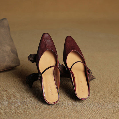 Faye | Women's Pointed Toe Ankle Strap Buckle Flat Mule